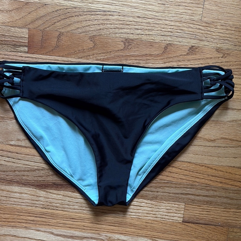 Prana large Black Bikini Swim Bottom with light blue inside
